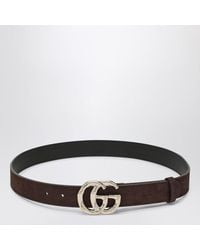 Gucci - Suede Belt With Bamboo Gg Marmont Buckle - Lyst