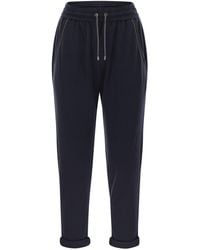Brunello Cucinelli - Cotton And Silk Interlock Trousers With Shiny Pocket Detail - Lyst