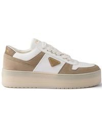 Prada - Downtown Bold Nappa Leather And Suede Sneakers - Lyst