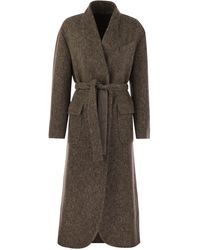 Brunello Cucinelli - Wool And Cashmere Diagonal Mãlange Coat With Belt And Necklace - Lyst