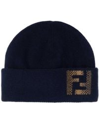 Fendi - Midnight Wool Blend Beanie Hat - Lyst