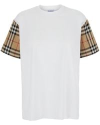 Burberry - T-Shirt With Vintage Check Motif On The Sleeves - Lyst