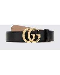 Gucci - Gg Marmont Smooth Leather Belt With-Tone Double G Buckle - Lyst
