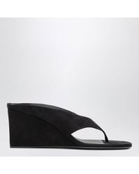 Alaïa - Suede Goat Leather Wedge Thong Mules - Lyst
