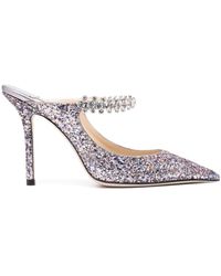 Jimmy Choo - Bing 100 Crystal Strap Glitter Heel Mules - Lyst