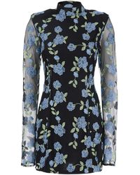 ROTATE BIRGER CHRISTENSEN - High Neck Mini Dress With Semi Sheer Sleeves And All-Over Floral Motif - Lyst