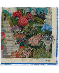 Max Mara - Virgin Wool And Silk Scarf With Floral Motif - Lyst