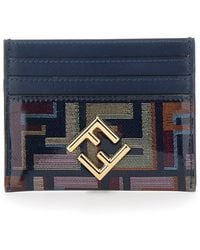 Fendi - Multicolour Card Holder With Metal Logo On Front And All-Over Ff Motif - Lyst