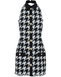 Balmain - And Halterneck Mini Dress With Houndstooth Motif - Lyst