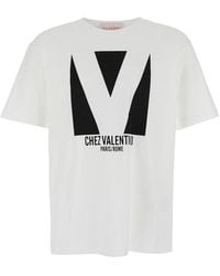 Valentino - 'Chez' Crewneck T-Shirt With Maxi Logo Print On The Front - Lyst