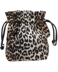 Ganni - Printed Bou Bucket Pouch With Leopard - Lyst