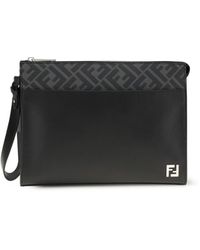 Fendi - Leather Ff Canvas Pouch - Lyst