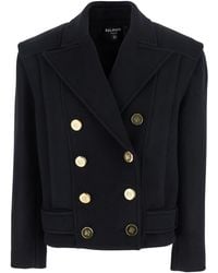 Balmain - Jacket With Wide Lapels And Metallic Logo Buttons - Lyst