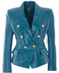 Balmain - 6 Buttons Double Breasted Leather Jacket - Lyst