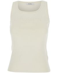 Max Mara - 'Pentola' Sleeveless Top With Square Neck And Tonal Logo Lettering Embroidery On The Front - Lyst
