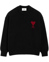 Ami Paris - Wool Sweater With Heart Intarsia Design - Lyst