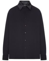 Bottega Veneta - Wool Shirt With Braided Leather Collar - Lyst