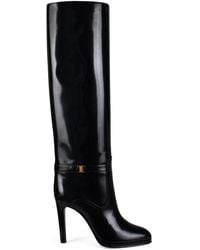 Saint Laurent - Grained Leather Stiletto Ankle Boots - Lyst