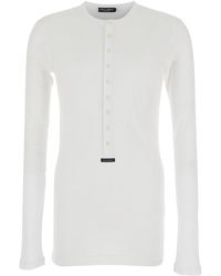 Dolce & Gabbana - Dolce & Gabbana 'Serafino' Crew Neck T-Shirt With Long Sleeves And Logo Patch On The Front - Lyst