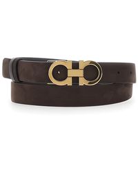 Ferragamo - Belt With Gancini Buckle Dark Suede Calf Leather - Lyst