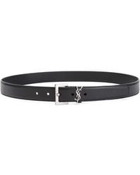 Saint Laurent - Grained Leather Belt With Squared Buckle - Lyst