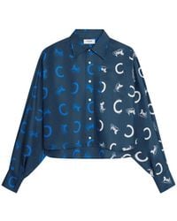 Celine - Cropped Silk Shirt With Iconic Print - Lyst