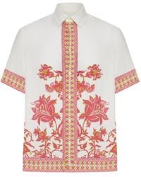 Etro - Oversized Linen Shirt With Placed Floral Print - Lyst