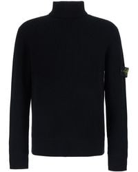 Stone Island - Sweater With High Collar And Logo Patch On The Sleeve - Lyst