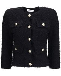 Balmain - Double-Breasted Tweed Cropped Jacket With Logo Buttons - Lyst