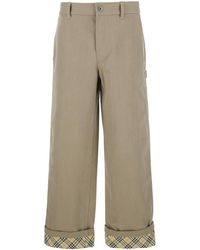 Burberry - Pants With Logo Embroidery On The Side And Turn-Up Checked Hem - Lyst