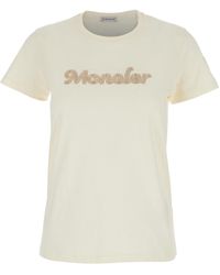 Moncler - T-Shirt With Embroidered Logo On The Front And Logo Patch On The Sleeve - Lyst
