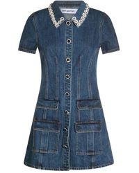 Self-Portrait - Denim Crystal Trim Collared Mini Dress - Lyst