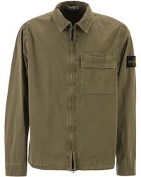 Stone Island - Regular Fit Overshirt With Zip And Pocket - Lyst