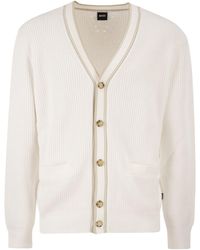BOSS - Ribbed Cotton Cardigan With Contrast Buttons - Lyst