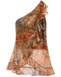 Etro - One-Shoulder Silk Top - Lyst