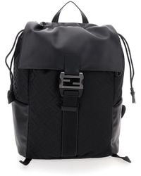 Fendi - Backpack With Logo Plaque And All-Over Ff Motif - Lyst