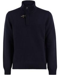 Fay - Virgin Wool Jumper With High Neck And Hook Fastening - Lyst
