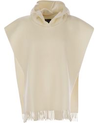 Brunello Cucinelli - Double Knit Wool And Cashmere Poncho With Hood And Fringes - Lyst