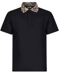 Burberry - Cotton Pique Polo Shirt With Check Collar - Lyst