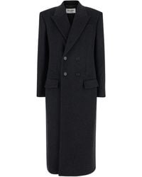 Saint Laurent - Double-Breasted Coat With Peak Revers - Lyst
