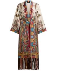 Etro - Silk Duster Coat With Fringes And Paisley Foliage Print - Lyst