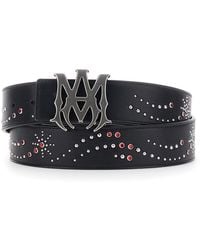 Amiri - Studded Leather Belt With Enamelled Monogram Buckle - Lyst