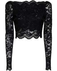 Rabanne - Stretch Floral Lace Long-Sleeved Cropped Top - Lyst