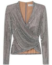Self-Portrait - Rhinestone Mesh Wrap Top - Lyst