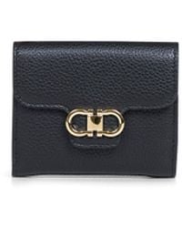 Ferragamo - Hammered Calfskin Leather Gancini Compact Wallet - Lyst