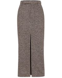 Brunello Cucinelli - Wool And Silk Mélange Diagonal Sartorial Pencil Skirt With Monili - Lyst