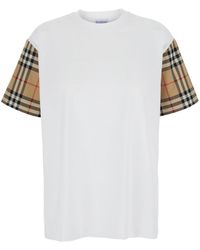 Burberry - T-Shirt With Vintage Check Motif On The Sleeves - Lyst