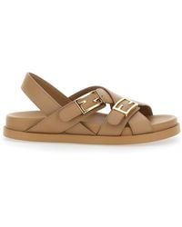 Fendi - Sandals With Criss-Crossed Straps And Ff Buckles - Lyst