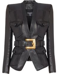 Balmain - Belted 4 Pokets Fitted Lambskin Jacket - Lyst