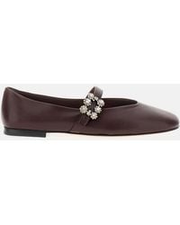 Roger Vivier - Crystal Embellished Pointed-Toe Leather Flats - Lyst